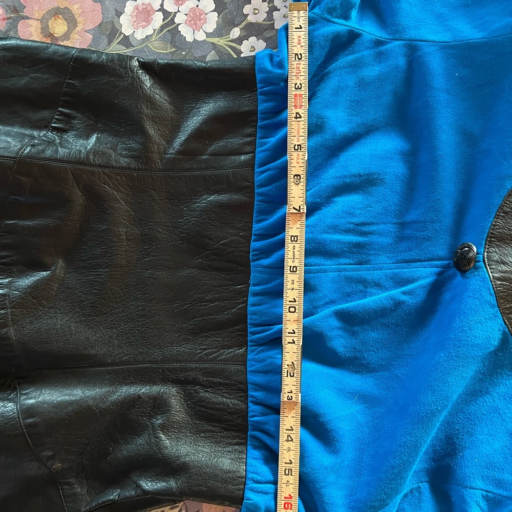 Blue and Black Leather Dress, - Picture 2 of 6
